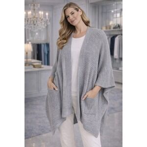 COCOGIO New WOOL ALPACA Knit Open Cardigan Poncho O/S Pearl Gray ITALY MADE